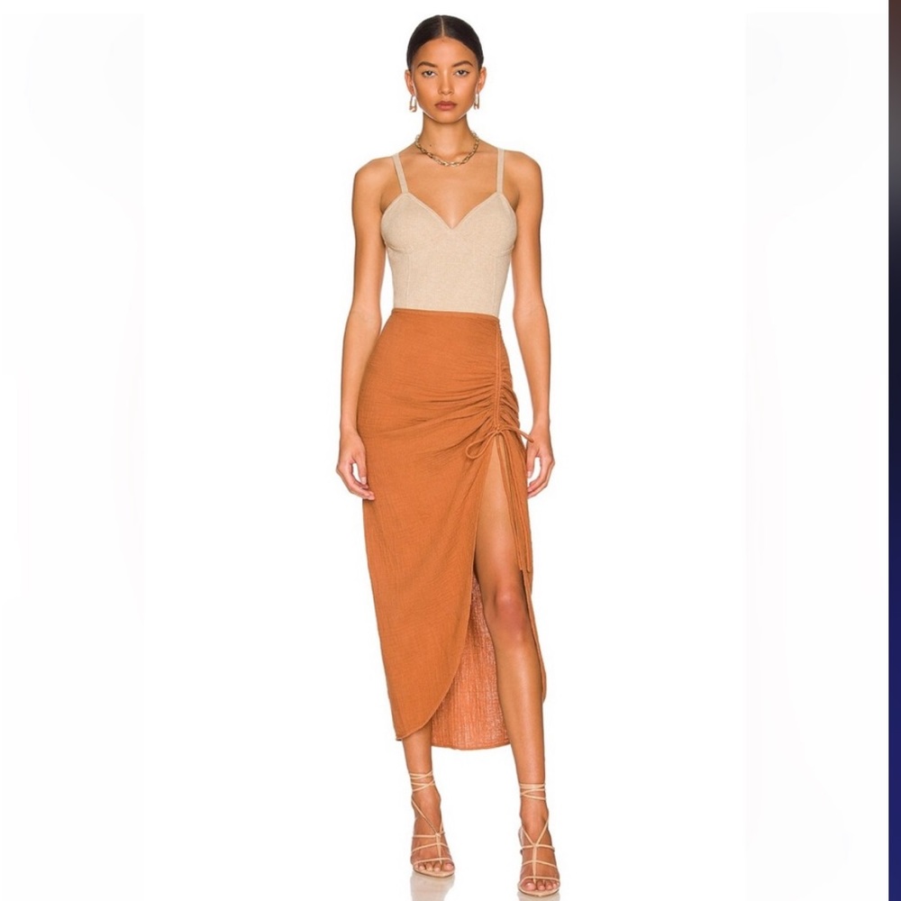 Free People Natural Cerine Ruched Skirt in Glazed Ginger Size 4